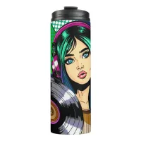 Pop Art Girl with Record Personalized Thermal Tumbler