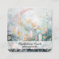 *~* Crescent Moon Flowers Ethereal QR AP70 Crystal Square Business Card