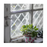 Watercolor Pretty Plant in the Window Ceramic Tile