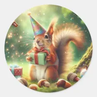 Cute Squirrel in Birthday Hat   Classic Round Sticker