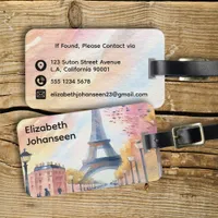 Vintage Watercolor Paris Eiffel Tower Stylish Luggage Tag