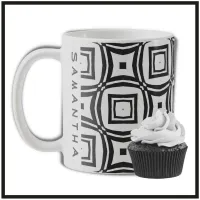 Custom Name Black & White Geometric Pattern  Coffee Mug