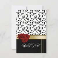 red roses damask  rsvp cards standard 3.5 x 5