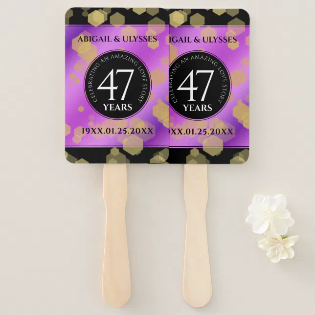 Elegant 47th Amethyst Wedding Anniversary Hand Fan