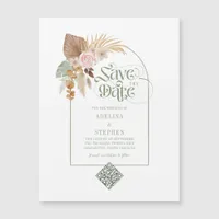 Elegant Boho Tropical Dried Flowers Arch QR Code Magnetic Invitation