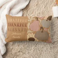 Boho Fall Grateful Thankful Blessed Thanksgiving Lumbar Pillow