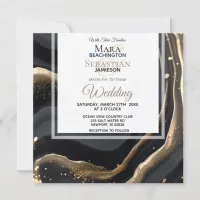 ~ Black AR66 RSVP Agate Marble QR Wedding Invitation