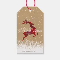 Merry Christmas Reindeer Tartan Red/Kraft ID590 Gift Tags