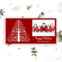 White Christmas Tree on Red Happy Holidays Holiday Card