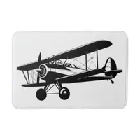 Retro Aviation Biplane Silhouette Airplane Bath Mat