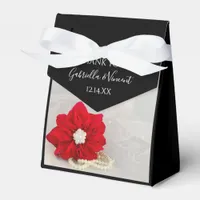 Red Poinsettia and White Pearls Winter Wedding Favor Boxes