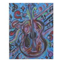 Jazzy Blue Abstract Guitar Folk Painting Faux Canvas Print