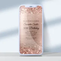 Glittery Brushed Rose Gold Foil 50th Birthday Invitation