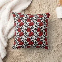 Pretty Floral Pattern in Red, Black and White Throw Pillow