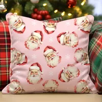 Pink Vintage Retro Santa Claus Christmas Throw Pillow