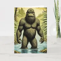 Bigfoot standing in Water Cartoon Birthday Card