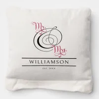 Mr and Mrs, Elegant Wedding Couple Monogram Photo Cornhole Bags