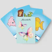 Delicate Pink Butterfly in Pastel Rainbow Colors Matching Game Cards