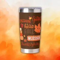 Fall Decor Pumpkin Thanksgiving on Brown | Insulated Tumbler