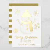 Pretty Personalized Snowman and Photo Foil Holiday Card