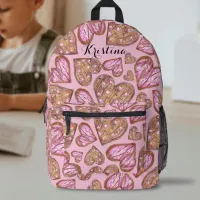 Cute Hand-painted Heart Shaped Cookies on Pink Printed Backpack