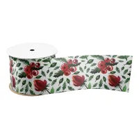 Winter Foliage Holly Berries Botanical Satin Ribbon