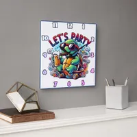 Turtle drinks on a skateboard! square wall clock