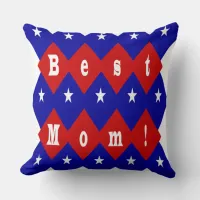 Best Mom Red, White, Blue, Diamond Shape & Stars Throw Pillow