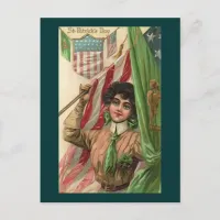 Vintage St. Patrick's Day Lady and Flag Postcard