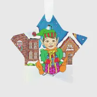 Boy Elf Whimsical Personalized  Christmas Ornament