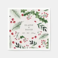 Holly Berries Christmas Winter Wedding Napkins