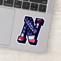 Monogram N American Flag Letter N Initial USA Sticker