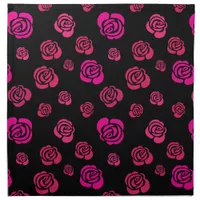 Red Pink and Magenta Roses on Black Background Cloth Napkin