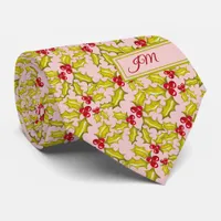 Holly Berries Festive Initials Whimsy Christmas Neck Tie