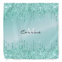 Monogram Metallic Aqua Blue Dripping Glitter Icing Bandana