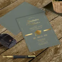 Gold Cap Graduation Sage Green ID834 Invitation