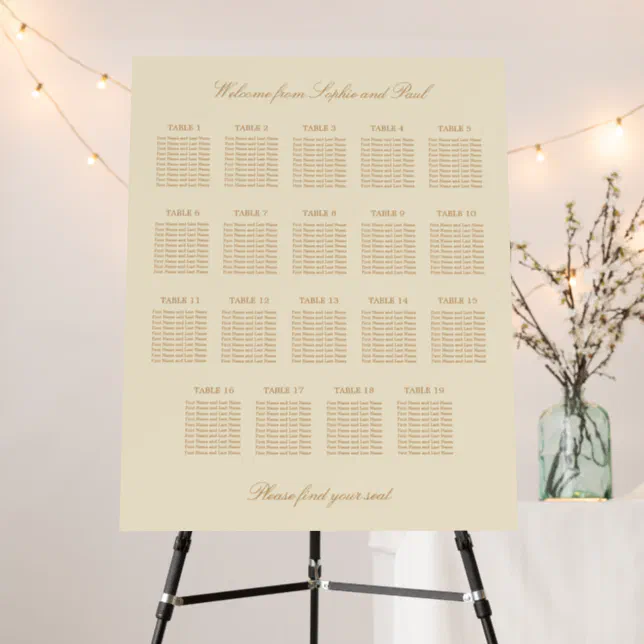 Cream Beige 19 Table Wedding Seating Chart Foam Board