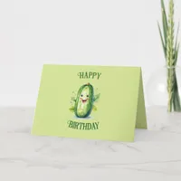 Cute Green Cartoon Pickle Birthday Card