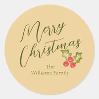 Vintage Inspired Holly Berries Christmas Envelope Classic Round Sticker