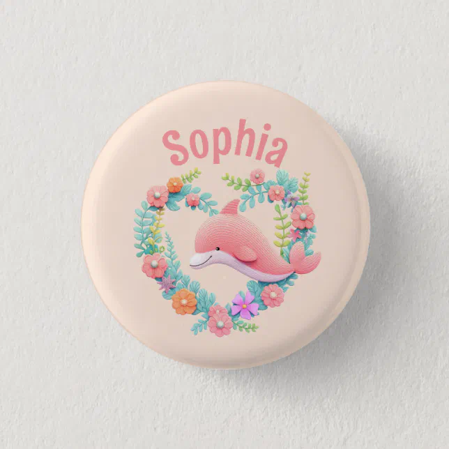 Floral Whale Heart Love Name Button