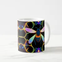 Vibrant Neon Honeybee with Abstract Hexagonal  Coffee Mug