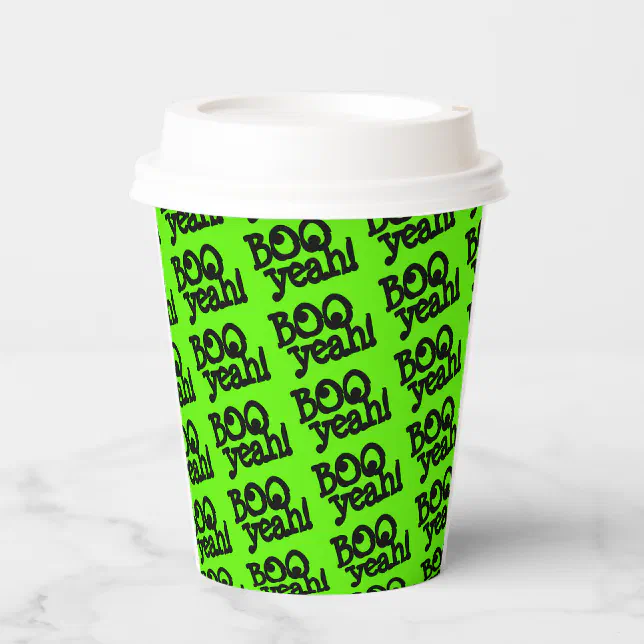 Funny Lime Green Booyeah! Crossed Eyes Halloween Paper Cups