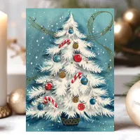 White Christmas Tree In The Snow Christmas Scene Holiday Card