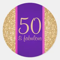 Purple and Pink 50 & Fabulous 50th Birthday Classic Round Sticker