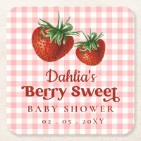 Strawberry Pink Red Berry Sweet Baby Shower Square Paper Coaster