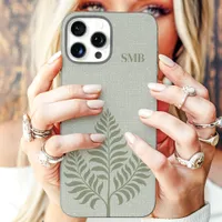 Minimalist Sage Botanical Monogram iPhone 16 Pro Max Case