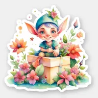 Cute Whimsical Watercolor Christmas Elf Sticker