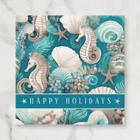 Coastal Christmas Bold Seahorse Pattern#4 ID1009 Favor Tags