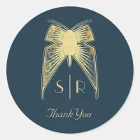 Art Deco Butterfly Monogram "Thank You" Classic Round Sticker