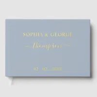 Elegant Modern Dusty Blue Gold Wedding Foil Guest Book